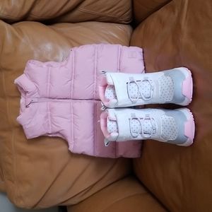 CARTER'S KEILOR WINTER BOOTS WITH TAGS AND GAP PUFFER VEST FOR GIRLS.